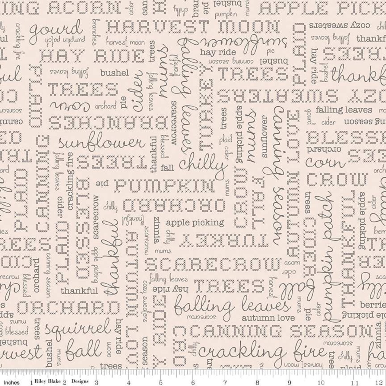Fabric Riley Blake Latte Words Autumn 108" Wide Back by the Quarter Yard WB14674-LATTE
